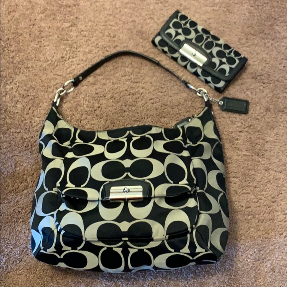 Coach monogram back and cream purse and wallet